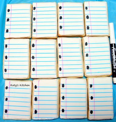 Notebook Paper Cookies, Paper Cookies, School Cookies, Monogram Cookies, Cedar Rapids Iowa, School Treats, School Snack, Ruled Paper, Fancy Cookies