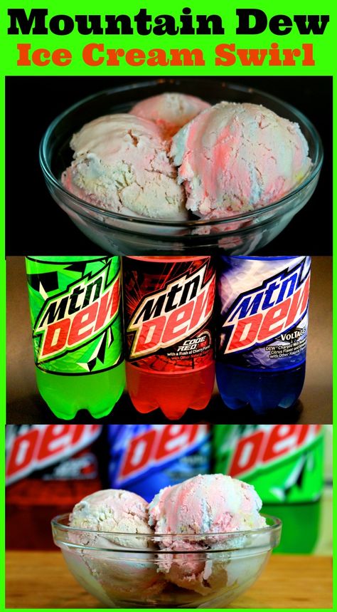 Mtn Dew Recipes, Mnt Dew, Easy Ice Cream Recipe Homemade, Homemade Ice Cream Recipe, Mt Dew, Frozen Treats Recipes, Easy Homemade Ice Cream, Ice Cream Smoothie, Ice Cream Swirl