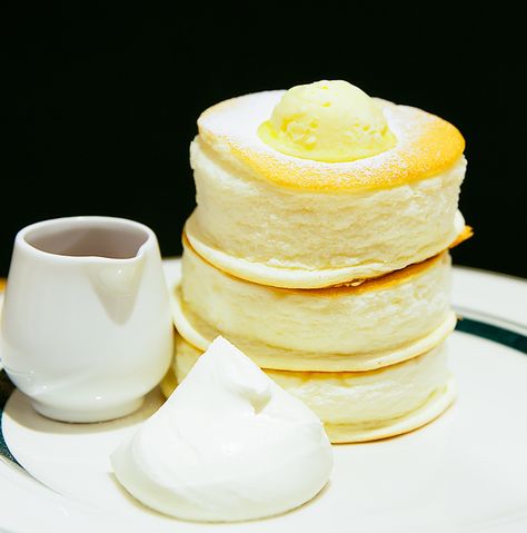 Gram Cafe Pancakes Recipe Without Baking Powder, Japanese Souffle Pancake Recipe, Japanese Pancake Recipe, Savoury Pancake Recipe, Okonomiyaki Recipe, Japanese Pancake, Pbs Food, Souffle Pancakes, Pancake Maker