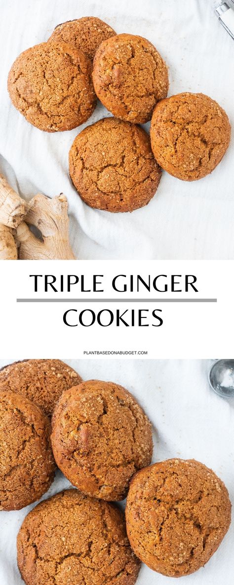 Vegan Ginger Cookies, Budget Vegan, Ginger Cookie Recipes, Ginger Molasses Cookies, Candied Ginger, Ginger Snap Cookies, Cookie Calories, Ginger Cookies, Christmas Menu