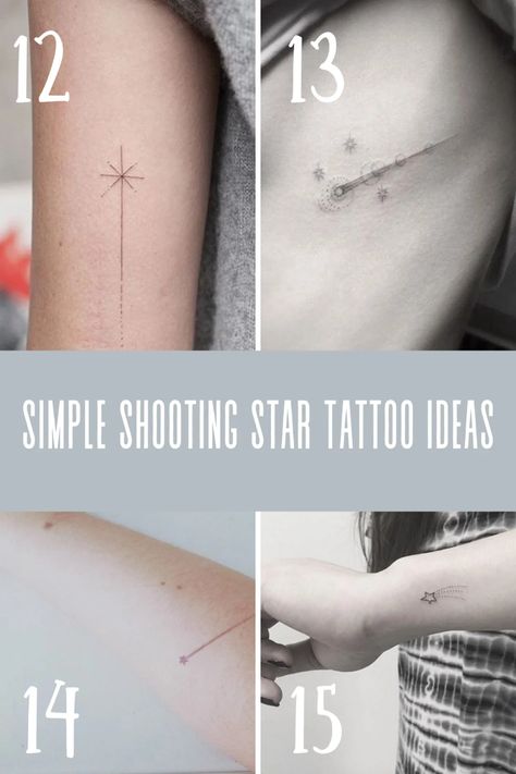 Luck Filled Shooting Star Tattoo Designs + Ideas - TattooGlee Comet Tattoo Simple, Star Tattoo Designs For Women, Simplistic Star Tattoo, Sparkle Star Tattoo, Delicate Star Tattoos For Women, Comet Tattoo Ideas, Shooting Stars Tattoo, Shooting Star Tattoo Designs, Shooting Star Tattoos