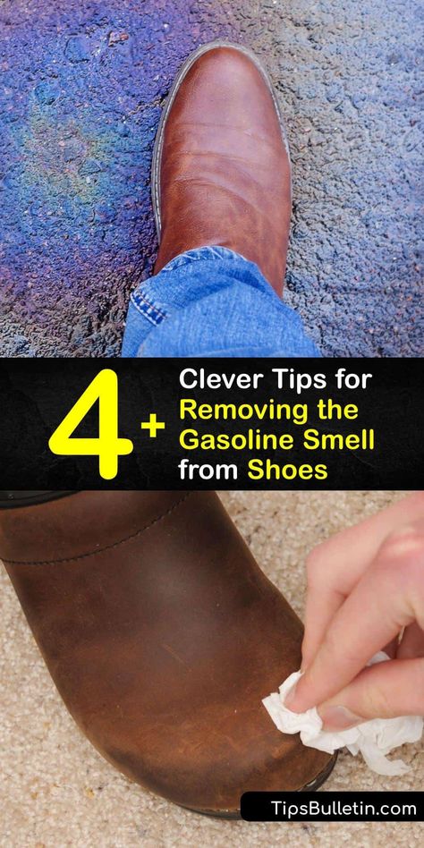 Discover how to get gasoline odor and a gasoline stain out of your shoes and rubber boot soles with everyday items like air freshener, baking soda, white vinegar and more. Remove gas smell and stains quickly with items you already have. #remove #gasoline #smell #shoes Soap Shoes, Getting Rid Of Gas, Smell Remover, Stinky Shoes, Diy Household Cleaners, Cleaning Diy, Diy Sneakers, Diy Cleaning Solution, Grease Stains