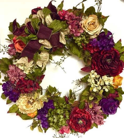 Excited to share this item from my #etsy shop: Free Shipping #spring #Fall #Wreath %Tuscan #Outdoor #Allseason Spring Fall #Outdoor xl #Hydrangea #Pink #Red #Gold #housewarming #circle #purple #peony #fabric #allseasons #grapevine #artificial Purple Fall Decor, Burgundy Door, Zinnia Wreath, Halloween Centerpieces, Spring Floral Decor, Purple Mums, Unique Wedding Centerpieces, Purple And Burgundy, Collage Quilting