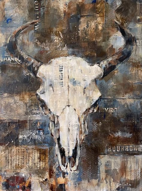 Wild West Painting, Western Art Paintings, Mountain Wood Wall Art, Natural Form Art, Steer Skull, 2024 Ideas, Form Art, Natural Form, Cow Art