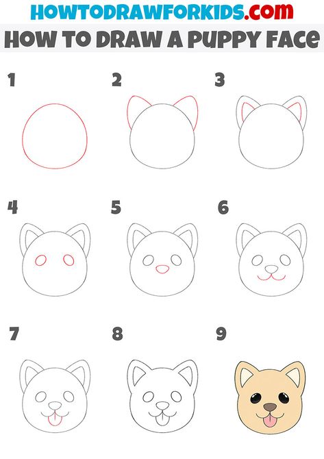 How To Draw A Dog Face, How To Draw A Puppy, How To Draw A Dog Easy, Puppy Face Drawing, Art Steps, Cartoon Dog Drawing, Dog Face Drawing, Drawing Nose, Simple Face Drawing