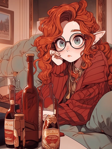 Curly Red Hair Character Design, Redhead Anime Woman, Long Wavy Hair Drawing Reference, Ginger Woman Art, Season Character Design, Dnd Prosthetic Arm, Ginger Anime Female, Anime Woman Red Hair, Red Head Oc