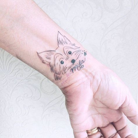 Yorkie Dog Tattoo, Westie Tattoo Ideas, Yorkie Tattoo Ideas, Westie Tattoo, Yorkie Tattoo, Minnie Tattoo, Tatoo Dog, Puppy Tattoo, Snoopy Tattoo