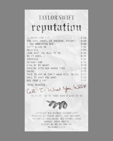 ALBUM RECEIPTS en Instagram: ““reputation” by Taylor Swift (@taylorswift)” Album Receipts, Album Posters, 1989 Tour, Concert Ticket, Taylor Swift Posters, Taylor Swift Red, Red Taylor, Taylor Swift Wallpaper, Taylor Swift Songs