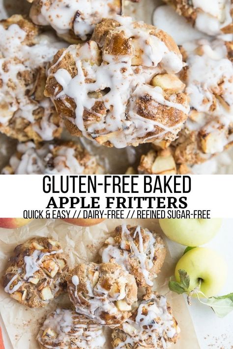 Apple Fritters Air Fryer, Fritters Air Fryer, Baked Apple Fritters, Fall Eats, Gluten Free Apple, Baked Apple, Fritter Recipes, Apple Fritters, Gf Desserts