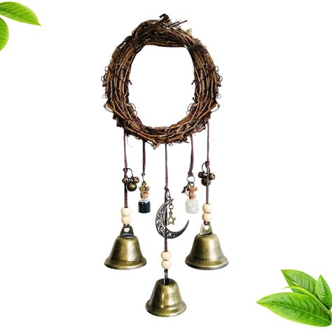 Witch Bells Protection Door Hangers Witch Wind Chimes Wreath Handmade Hanging Witch Bells Wiccan Magic Wind Chimes For Home Door - Wind Chimes & Hanging Decorations - AliExpress Pintu Ganda, Sympathy Wind Chimes, Witch Bells, Witchcraft Decor, Large Wind Chimes, Dekorasi Halloween, Solar Wind Chimes, Hanging Witch, Wiccan Magic