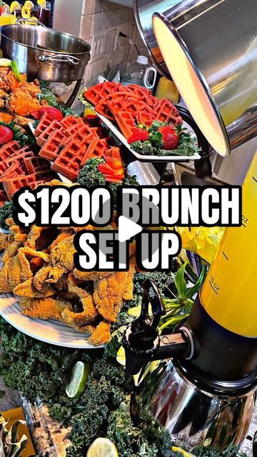 Pasta Papi Christopher Jones on Instagram: "My Brunch Premium package has all kind of PERKS! Grab a Mimosa Tower & a Sangria Craft to really spice up the vibes 🔥🔥🔥  #TravelChef #ChefLife #Catering #SundayFunday #BrunchGod" Seafood Brunch Ideas Parties, Catered Brunch Buffet, Brunch Lunch Menu Ideas, Brunch Food Table Display, Brunch Ideas Black Women, Catering Brunch Ideas, Catered Brunch Ideas, Breakfast Catering Ideas Events, Brunch Catering Display