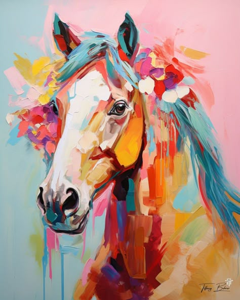 Boho Beautiful Horse - Giclee Fine Art Print on Heavy Fine Art Paper - Original Art by Tiffany Bohrer, Tipsy Artist Colorful Horse Art, Colorful Horse Painting, Watercolor Gouache, Horse Art Print, Western Paintings, Boho Beautiful, Modeling Paste, Beautiful Horse, West Texas