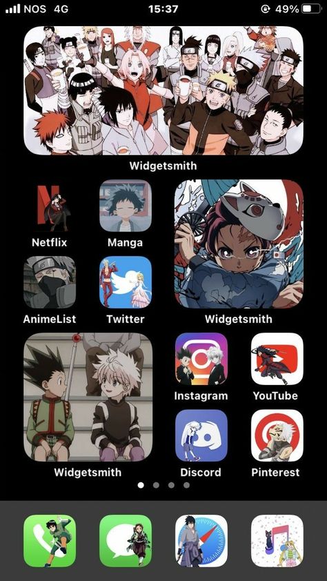 Anime Iphone Widgets, Anime Themes For Mobile Phone, Anime Widget Ideas Iphone, Anime Iphone Theme, Anime Widget Homescreen, Anime Iphone Layout, Ios Photos, Graffiti Wallpaper Iphone, App Anime