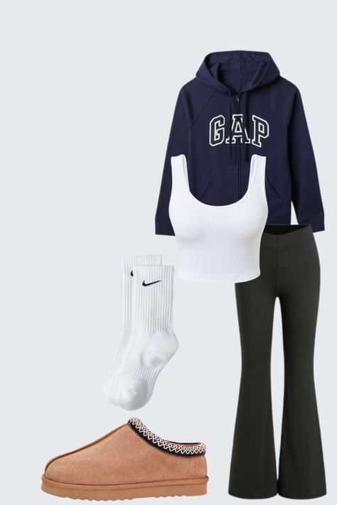 Blue Gap Hoodie Outfit, Navy Blue Uggs Outfit, Blue Uggs Outfit, Black Flare Leggings Outfit, Uggs Tasman Outfit, Gap Hoodie Outfit, Black Flared Leggings Outfit, Tasman Outfit, Navy Blue Uggs