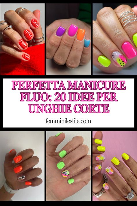 Esplora le migliori idee per una perfetta manicure fluo, ideali per unghie corte. Opta per un look estivo con unghie quadrate, arancioni, fucsia e gialle. Prova il gel estivo fluo, verde o rosa, per un tocco di originalità. Scopri le tendenze per l'estate 2024 con stili fucsia fluo glitter, viola fluo e fluo a mandorla. Scegli tra unghie nere e verde fluo o quadrate corte estive fluo per un look che brilla. Idee uniche per unghie corte che esprimono stile e vivacità. Manicure, Glitter, Design