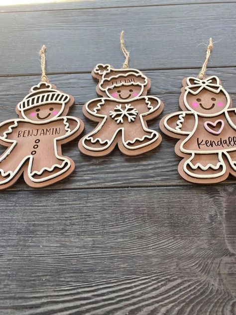 christmas ornament svg, glowforge file, gingerbread ornament file, christmas svg - etsy#crafting #holidaydecor #DIY #woodworking Glowforge Aura, Wood Laser Ideas, Laser Cut Wood Crafts, Gingerbread Ornaments, Laser Engraved Ideas, Cricut Christmas, Ornament Svg, Christmas Keepsakes, 3d Christmas