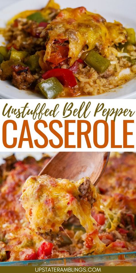 Unstuffed Bell Pepper Casserole Dinner Ideas Using Bell Peppers, Meals With Bell Peppers Dinners, Bell Pepper Hamburger Recipes, Stuff Green Pepper Casserole, Unstuffed Green Peppers, Easy Stuff Bell Pepper Casserole, Hamburger Meat And Bell Pepper Recipes, Unstuffed Bell Peppers Casserole, Bell Pepper Casserole Ground Beef Rice