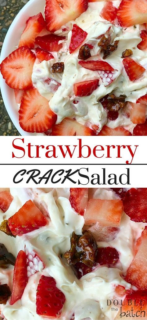 This Strawberry Dessert Salad with crunchy toffee pieces has got to be the best thing I have ever eaten at a potluck dinner...EVER! Desserts Potluck, Potluck Dessert, Ready Meals, Tiramisu Dessert, Potluck Dinner, Potluck Desserts, Strawberry Dessert, Strawberry Salad, Fruit Salad Recipes