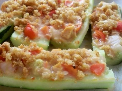 Stuffed Cucumbers Recipe - Genius Kitchen Stuffed Cucumbers, Cucumber Recipes, Leftover Chicken, Over Size, Culinary Arts, How To Cook Chicken, Cherry Tomatoes, Mississippi, Cucumber