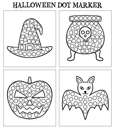 Halloween Dot Marker Printables Do A Dot Halloween Printables Free, Halloween Dot Marker Printables, Halloween Q Tip Painting, Dot Art Halloween, Halloween Dot Painting, Halloween Dot Art, Halloween Dot To Dot, Dot Markers Art, Halloween Elementary