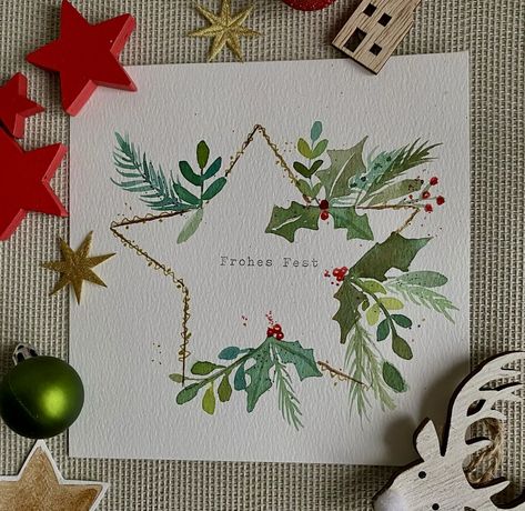 Christmas Watercolor Ideas Xmas Cards, Christmas Stall Ideas, Watercolor Christmas Cards Diy, Diy Holiday Cards, Christmas Card Art, Beautiful Christmas Cards, Watercolor Christmas Cards, Christmas Card Crafts, Diy Christmas Cards