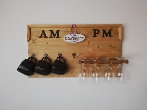 Am Pm Coffee Wine Bar, Wine And Coffee Bar, Cocina Ideas, Coffee/wine Bar, Coffee Wall Decor, Coffee Bars In Kitchen, Coffee Bars, Coffee Wall, Wine Signs