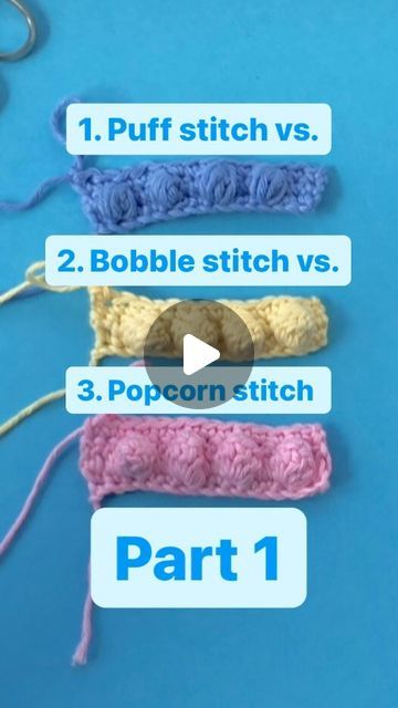 Eli on Instagram: "Are you confused between puff stitch, bobble stitch, and popcorn stitch? If so, these reels are for you! First I wanted to squeeze all stitches in one reel, but it was more than 90 seconds and I remembered that you don’t like fast videos. So I broke it into three ones! I hope it works for you. 😊 Puff stitch is one of the nicest stitches for adding texture to your work! Also, it’s the smallest of the three. It can be the cluster of 3 to 5 hdc in the same stitch. The advantage of it is that both sides of it are looking similar, but like bobble and popcorn stitches, usually the wrong side is preferred. For me, it’s the most complicated to work on! 🫣 why? Because pulling the hook through all those loops is not so easy! But don’t worry, if your stitches are loose, you ca Bubble Crochet Stitch, Crochet Popcorn Stitch, Bobble Stitch Tutorial, Popcorn Stitch Crochet, Bubble Stitch, Bubble Blanket, Bobble Stitch Crochet, Popcorn Stitch, Crochet Stitches For Blankets