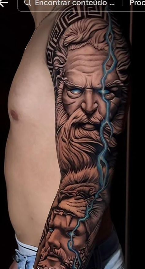 Hercules Tattoo, Octopus Tattoo Sleeve, Greek God Tattoo, Warrior Tattoo Sleeve, Zeus Tattoo, Aztec Tattoo Designs, Greek Mythology Tattoos, Men Tattoos Arm Sleeve, God Tattoos