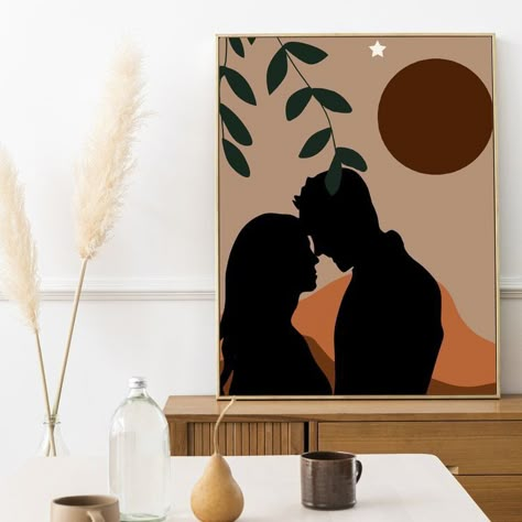 Couples Canvas Painting, Couples Canvas Art, Minimalist Couple, Faceless Portraits, Minimalist Portrait, Couples Canvas, Romantic Paintings, Boho Painting, The Faceless