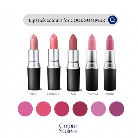 Cool Summer lipsticks are pink or plum-coloured. Avoid overly bright and warm colours - such as oranges and red. . . . #colouranalysis #coloranalysis #coolsummer #truesummer #makeup Cool Summer Color Palette Lipstick, Lipstick For True Summer, Cool Pink Lipstick, True Summer Makeup Products, True Summer Lipstick Colors, Cool Tone Lipstick Colors, Cool Summer Lipstick Colors, Cool Summer Lipstick, Soft Summer Lipstick Colors