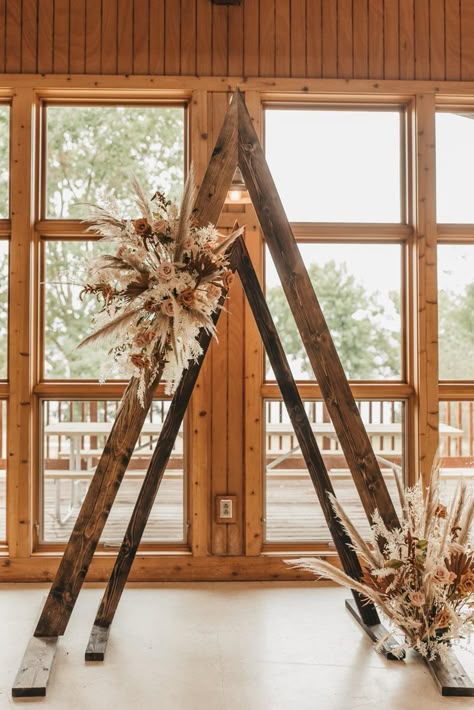 Diamond Shaped Wedding Arch, Boho Triangle Arbor, Boho Double Triangle Wedding Arch, Triangle Wood Wedding Arch, Wooden Triangle Arch Wedding, Boho Wedding Triangle Arch, Triangle Alter Flowers, Double Triangle Arch, Pointed Wedding Arch