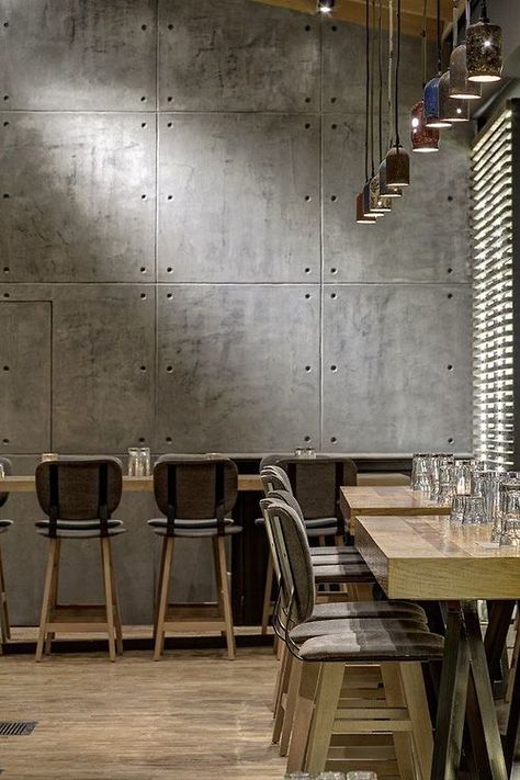 Concrete Wall                                                                                                                                                                                 More Concrete Walls Interior, Artwork Decoration, Walls Decor, Industrial Cafe, Concrete Interiors, Cement Walls, Beton Design, Industrial Interior Design, 카페 인테리어 디자인