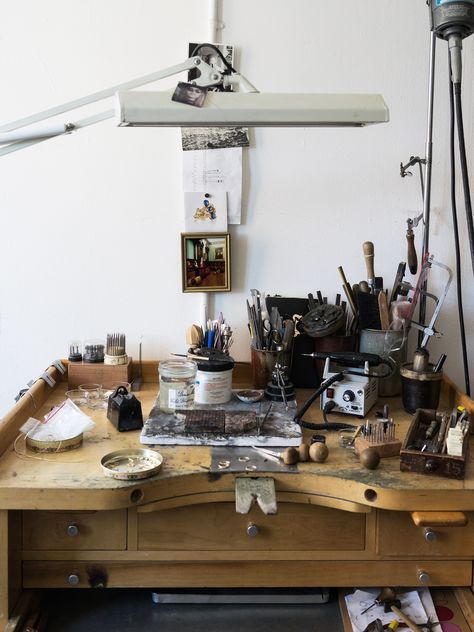 lingered upon: N + A New York Jewelry Studio Space, Jewelry Studio Organization, Jewelers Bench, Jewellery Workshop, Design Studio Workspace, Jewellers Bench, New York Studio, Studio Organization, Metalsmithing Jewelry