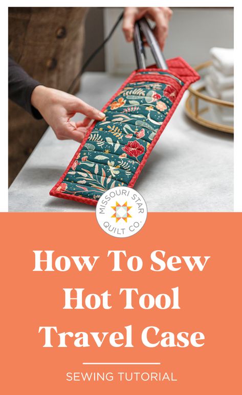 Save this Quick and Easy Handy Hot Tool Travel Bag Sewing Tutorial. Can you feel the heat? With insulated batting, you won't have to! Quilted Curling Iron Holder Diy, Curling Iron Travel Case Pattern, Travel Pillow Pattern Free, Travel Sewing Projects, Travel Bag Sewing, Homemade Purses, Curling Iron Holder, Kitchen Sewing, Bag Sewing Tutorial