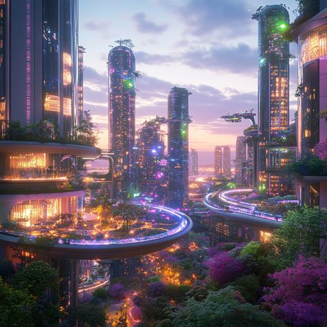 Discover the magic of a futuristic city at sunset, where skyscrapers gleam and eco-friendly innovations thrive. Immerse yourself in vibrant colors and lush greenery that redefine urban living. 🌆✨ #FuturisticCity #EcoInnovation #BioluminescentPlants #Midjourney Biopunk City, Earthship Home Plans, City At Sunset, Scifi City, Earth City, Dnd Campaign, Earthship Home, Eco City, Cyberpunk City