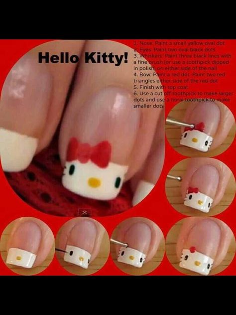 Hello Kitty Nail Art, Kitty Nail Art, Paznokcie Hello Kitty, Hello Kitty Nails Art, Hello Kitty Nail, Kitty Nail, Kitty Nails, Cute Simple Nails, Nagel Tips