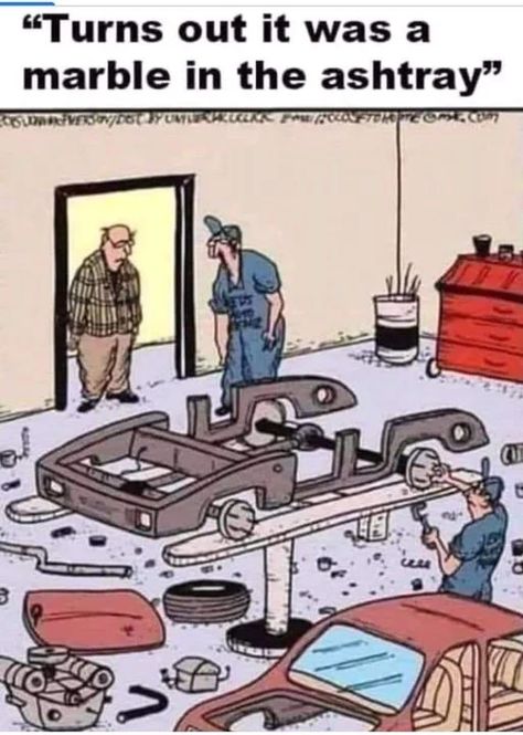 Mechanic Humor, Funny Cartoon Pictures, Good Morning Funny, Funny Cartoon Quotes, Bad Jokes, Cartoon Jokes, Good Jokes, Car Humor, Funny Cartoon