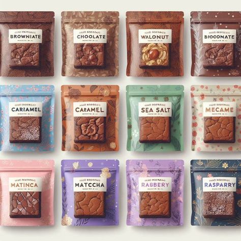 Brownie Package Ideas, Bakery Cookie Packaging, Brownie Bites Packaging Ideas, Individual Brownie Packaging, Mini Cookie Packaging, Sweets Packaging Ideas, Brownie Boxes Packaging, Brownie Packaging Design, Brownies Packaging Ideas Boxes