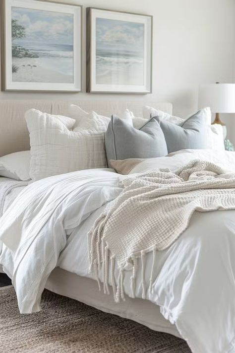 130+ Serene Coastal Bedroom Decor Ideas Neutral Beach Bedroom Ideas, Organic Coastal Bedroom, Coastal Scandinavian Style Bedroom, Neutral Coastal Bedroom, Light Airy Bedroom, Nyc Bedroom, Coastal Bedroom Decor, Calm Bedroom, Costal Bedroom