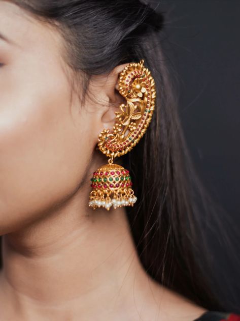 Earcuff enhance the beauty of face covering the full eair.🥰 #golden #earcuff #earrings #beauty Earrings Covering Full Ear, Full Ear Earrings, Vintage Indian Jewelry, Bridal Jewels, New Gold Jewellery Designs, Nose Pin, Indian Wedding Jewelry, April 13, Face Covering