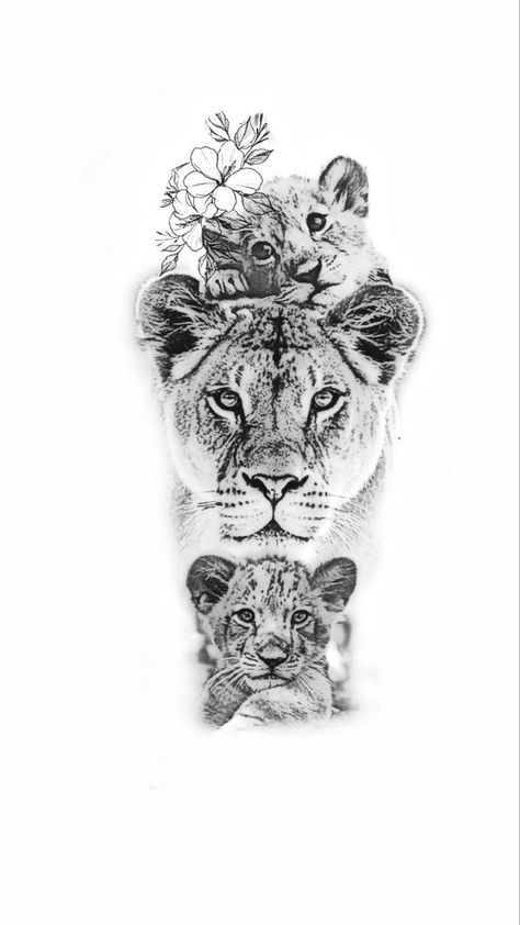 Lioness And Cub Tattoo, Cubs Tattoo, Lioness Tattoo, Lion Tattoo Sleeves, Half Sleeve Tattoos Drawings, Wolf Tattoo Sleeve, Animal Tattoo Ideas, Family Tattoo Designs, Girl Back Tattoos