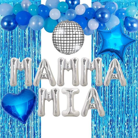 Mamma Mia Disco, Dancing Queen Party, Mamma Mia Bachelorette Party, Mamma Mia Party, Greece Party, Disco Theme Party, Bachelorette Balloons, Disco Party Decorations, Foil Curtain