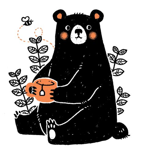 bear bee tea  (I’m gonna try and get this guy on a tote bag! We shall see how it goes) Bear Illustration, Bear Art, Black Bear, Illustration Inspiration, A Drawing, This Guy, Art Illustration, Baby Animals, Art Inspo