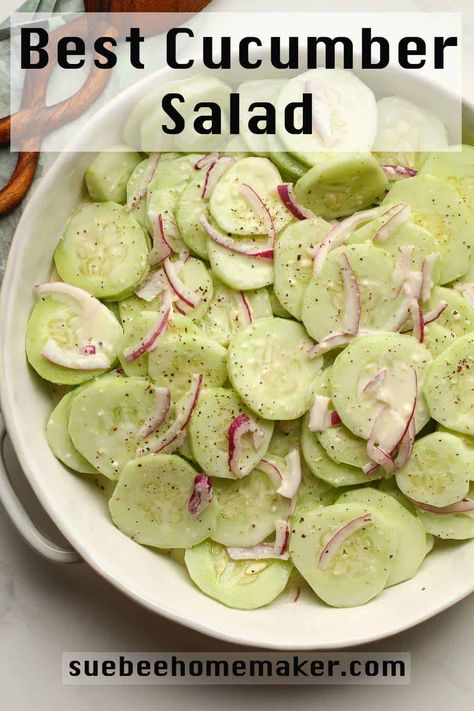 Best Cucumber Salad combines thinly sliced cucumbers and onions with a delicious creamy dressing.  The perfect combination of crunchy, creamy, sweet, and savory all at once. This salad brings back so many wonderful memories of childhood! Best Cucumber Salad, Spinach Salad Recipes, Creamy Potato Salad, Creamy Cucumber Salad, Cucumbers And Onions, Broccoli Salad Recipe, Creamy Dressing, Creamy Cucumbers, Cucumber Recipes Salad