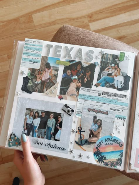 Large Scrapbook Ideas, Beach Vacation Scrapbook Ideas, Scrapbook Ideas Travel Layout, Vacation Scrapbook Ideas Layout, California Scrapbook Ideas, Scrapbook Journal Memories, Memory Book Inspiration, Scrapbook Beach Ideas, Scrapbook Ideas Beach