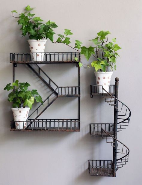 Fire Escape Shelf, Fire Escape, House Plants Decor, Iron Furniture, Plant Shelves, Steel Furniture, Balcony Decor, Metal Furniture, Plant Decor