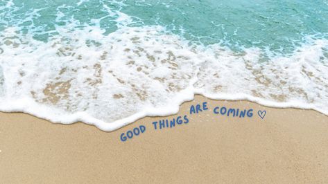 Good things are coming beach waves aesthetic wallpaper for desktop #wallpaper #aesthetic #beach Aesthetic Simple Wallpaper Ipad, Laptop Wallpaper Sea Aesthetic, Macbook Beach Wallpaper Aesthetic, Aesthetic Blue Wallpaper For Laptop, Horizontal Beach Aesthetic, Desktop Wallpaper Beach Aesthetic, Summer Vibes Wallpaper Laptop, Summer Backgrounds Wallpapers Desktop, Good Things Are Coming Wallpaper Desktop