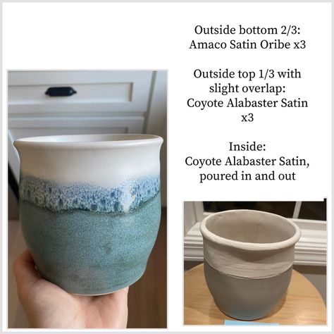 Amaco Satin Oribe with Coyote Alabaster Satin Glaze Amaco Satin Oribe, Amaco Glazes, Ceramic Glaze Recipes, Glaze Ceramics, Glaze Recipe, Pottery Glazes, Ceramics Pottery Art, Color Glaze, Glazes For Pottery