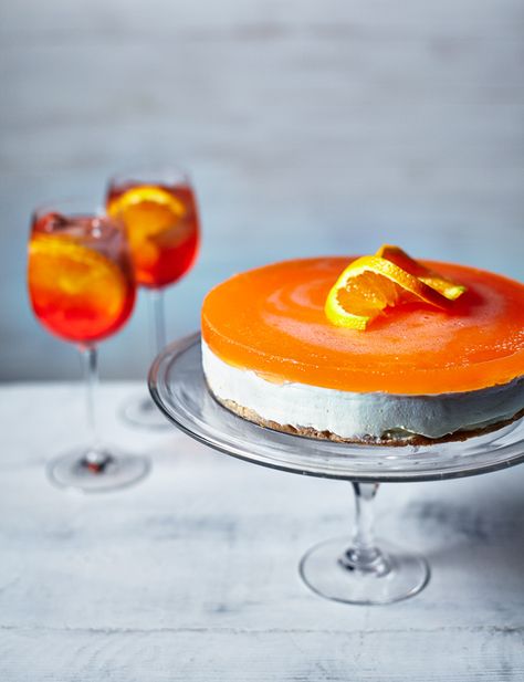 We've taken the popular Italian cocktail, Aperol spritz, and turned it into this fabulous cheesecake recipe Orange Cheesecake, Pina Colada Cake, No Bake Blueberry Cheesecake, French Cookies, Pink Desserts, Baked Strawberries, Digestive Biscuits, Rum Cake, Aperol Spritz