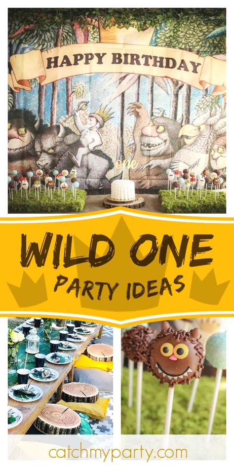 Check out this awesome Wild one Where the Wild Things Are 1st birthday party! The cake pops are adorable! See more party ideas and share yours at CatchMyParty.com #catchmyparty #partyideas #wildone #wherethewildthingsare #wherethewildthingsareparty #boy1stbirthdayparty Wild Rumpus Party First Birthdays, Where The Wild Things Are First Birthday, Wild One Party Ideas, First Birthday Brunch, Wild Things Party, Birthday Wild One, Wild One Party, Boys 1st Birthday Party Ideas, Party Food Labels